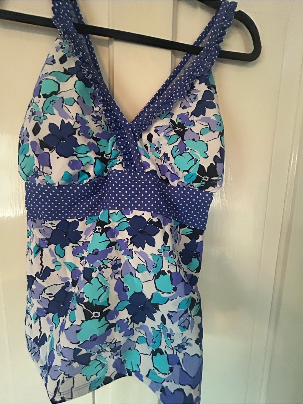 Catalina Blue and Teal Floral V-Neck Tankini Top - Picture 2 of 4